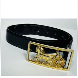 CELINE Vintage Carriage Buckle Belt Size 60 XS Square Leather Black